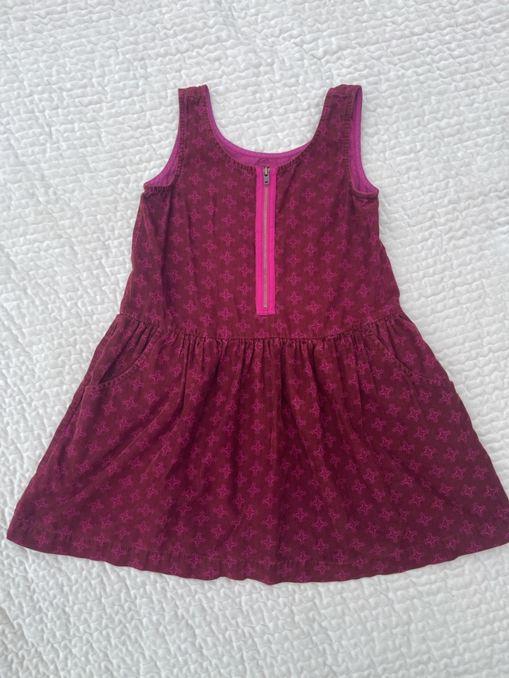 Girls Tea Collection Maroon Pattern Sleeveless Corduroy Dress